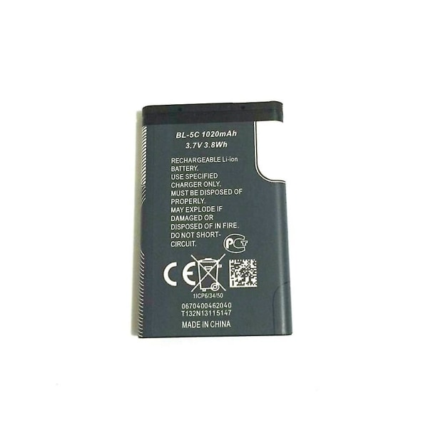 Farfi Ersättningsmobiltelefon Li-ion batteri 1020mah 3.7v för Nokia Bl-5c Uppladdningsbar