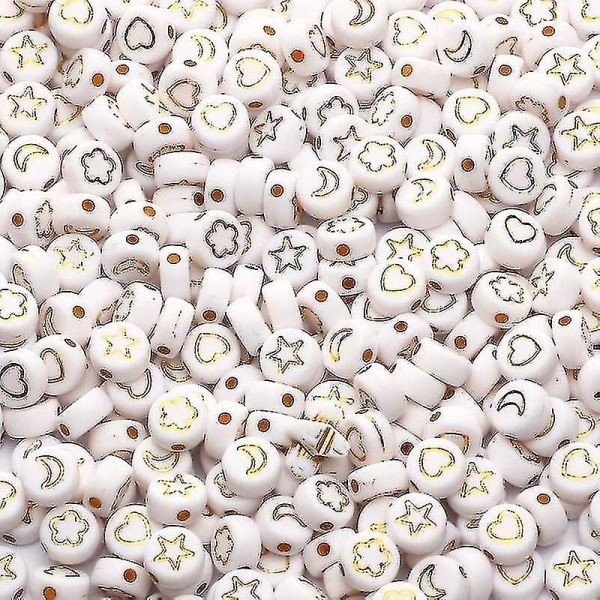 Hvitt Og Gull Blandede Bokstaver Akryl Rund Flat Letter Løse perler 300 stk