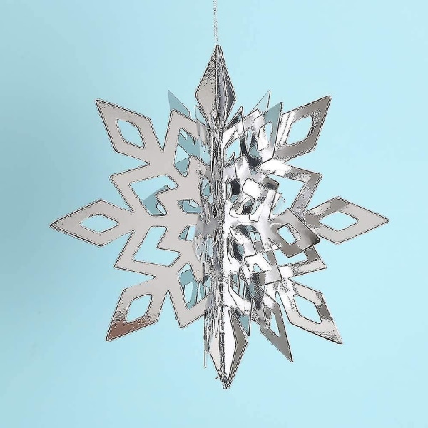12 stykker 3d snøfnugg hengende krans med snor til jul Winter Wonderland dekorasjoner, sølv