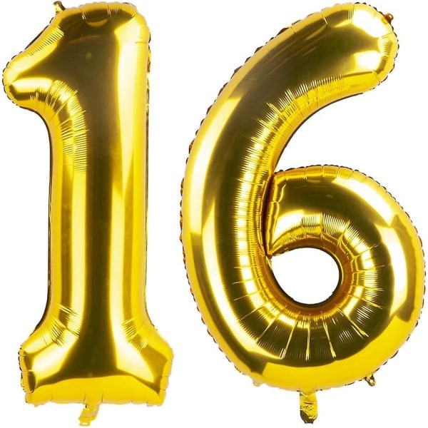 40 tuuman kultaiset 16 numeron Jumbofolio Mylar Helium -ilmapallot - Juhlasisustustarvikkeiden ilmapallot - Sopivat 16-vuotispäiville tai 16-vuotiaille