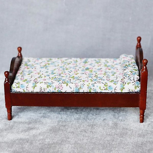 1 st 1:12 Trä Enskild Säng Sovrum Möbler Epitome Pocket Säng Miniatyr Barn Diy Tillbehör För Barn Mörk Brun