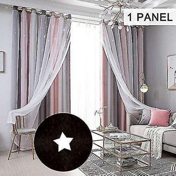 Stjärngardiner, stjärnor mörkläggningsgardiner för barn flickor sovrum, vardagsrum färgglada dubbla lager stjärnfönstergardiner, 1 panel