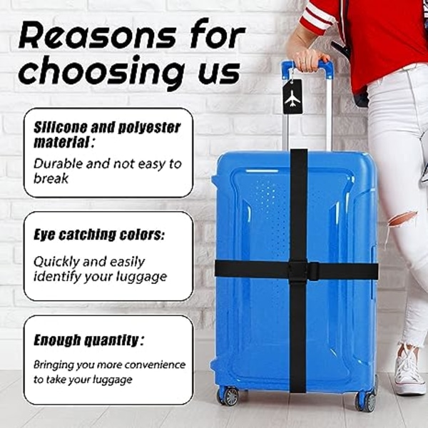 4 pakke bagasjestropper sett Justerbare koffertbelter Silikon-bagasjemerker Reisekoffertmerker med navne-ID-kort for bagasjekoffert Reisetilbehør