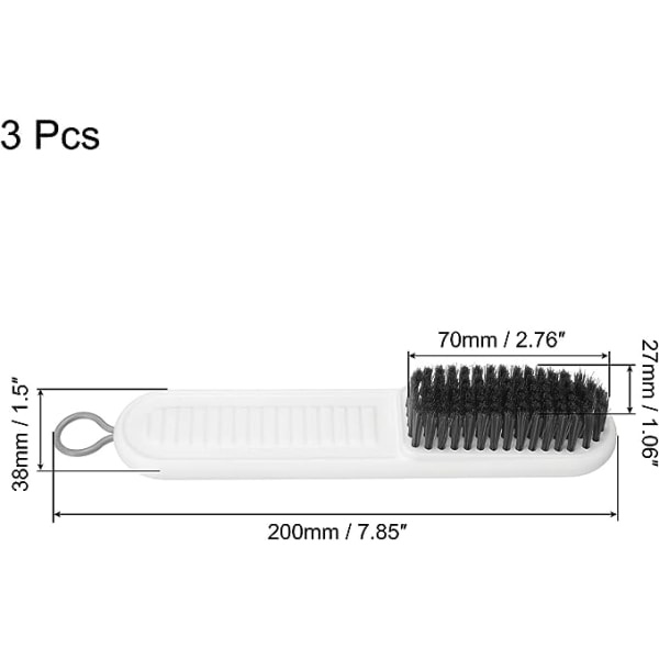 Rengjøringsbørste PP bust med ABS-håndtak hengende hull, 3-pack husholdningsskrubbing for sko Joggesko Klær, hvit