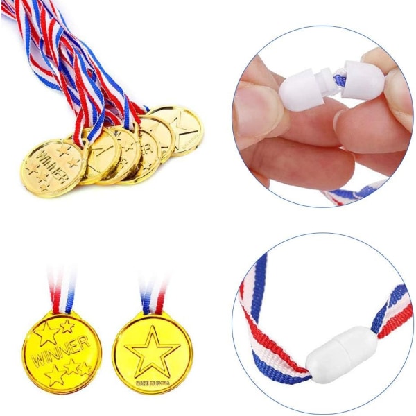 Guldvindermedaljer 12 stykker, børnebørns plastikvinderprismedaljer olympisk stilmedalje med halsbånd, personlige festmedaljer til