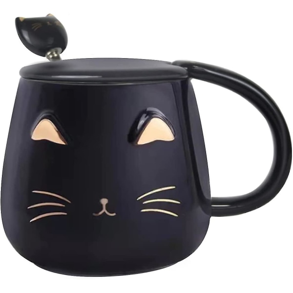 Söt kattmugg Svart keramisk Animal Creative Coffee Cup, Nyhetsmugg med härlig Kitty-fläck