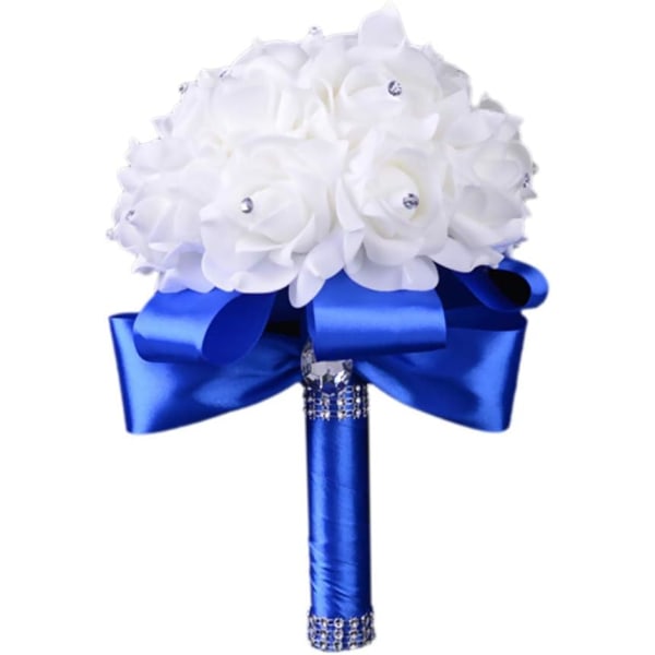 Bröllopsbuketter för brud vit, bröllopsbukett brudtärna, brudtärna håller blommor för bröllopsdekoration (blå+vit)