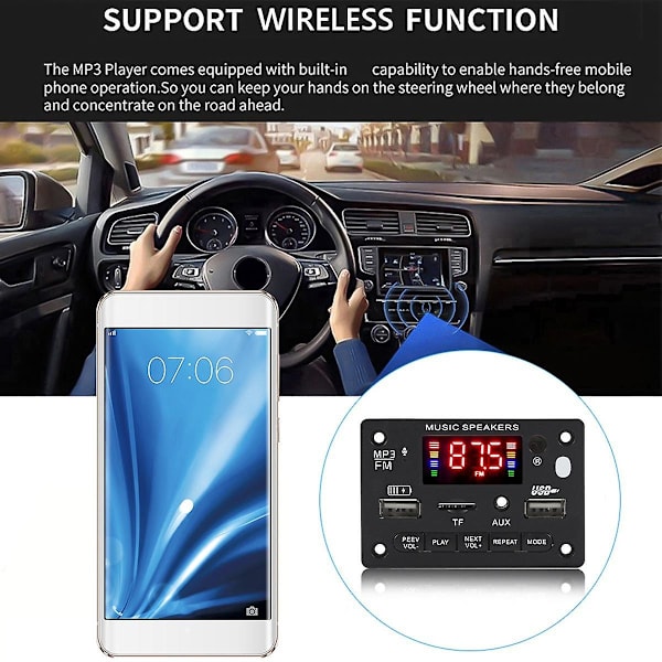12V Bluetooth 5.0 MP3-soitin Dekooderilevy 2x40W Auton Vahvistin FM-Radiomoduuli Tukee TF USB Aux H