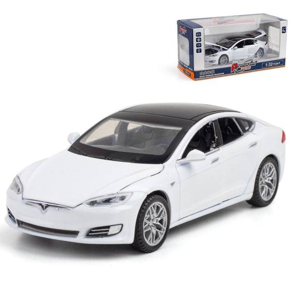 Tesla Model S -auton malli valolla ja avattavilla ovilla, musiikkisimuulaatiolla