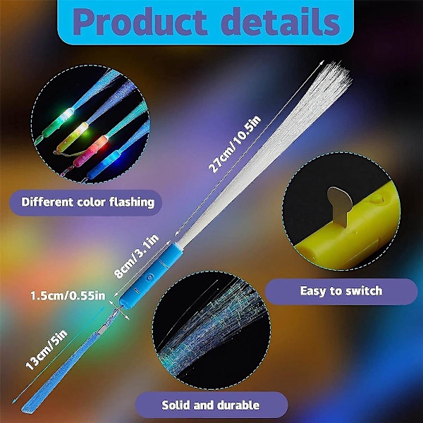 24 stk. Glow Fiber Wands Sticks Led Light Wand Fiber Optic Wands Blinkende Sticks Til Fest Bryllup H