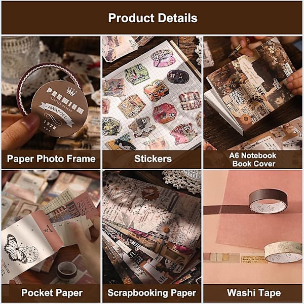 Scrapbooking Kit med 136 Dele, Bullet Journal, Vintage Scrapbooking Materialer, Æstetiske Scrapbooking-Klistermærker til Dagbog
