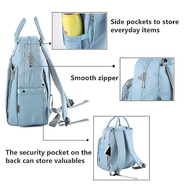 Multifunksjonell Fashion Mummy Bag Ryggsekk Stor Kapasitet Maternity Og Baby Bag Vanntett Maternity Bag Sky Blue