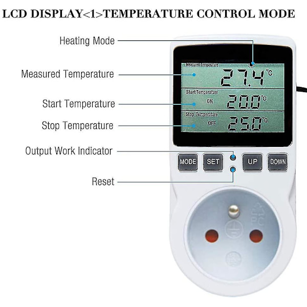 Starlight-digital temperaturregulator, opvarmnings- og køletermostat-stikkontakt LCD-temperaturregulator, 230v til drivhusgård T