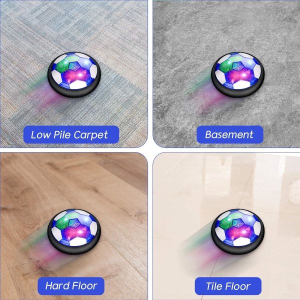 Hoverhockey- och fotbollssats för barn med 3 mål, uppladdningsbar flytande luftfotboll med LED-lampa och skumstötdämpare