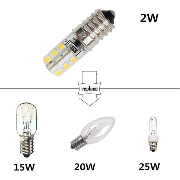 LED-lyspære for kjøleskap E14 2W, varmhvit 3000K, 220-240V, vanntett, 2-pakning