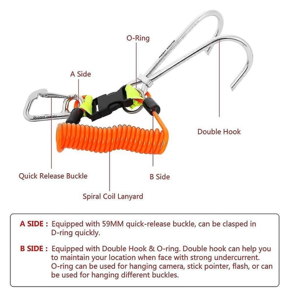 Dykarrevkrok, Rostfritt Stål Säkerhetsdubbelkrok Dykning Driftdykning Tillbehör Med