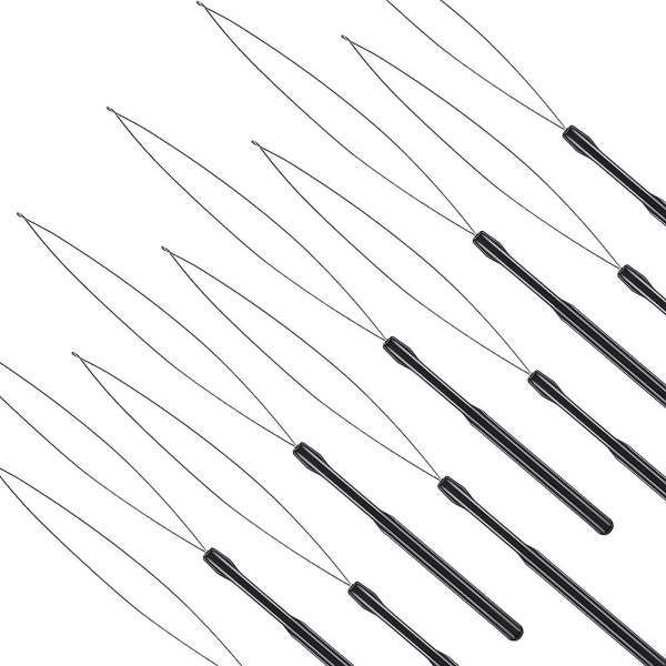 10 stk Hair Extension Loop Threader Tool og Perle Tool Black Loop Threader til hårforlængelse eller fea