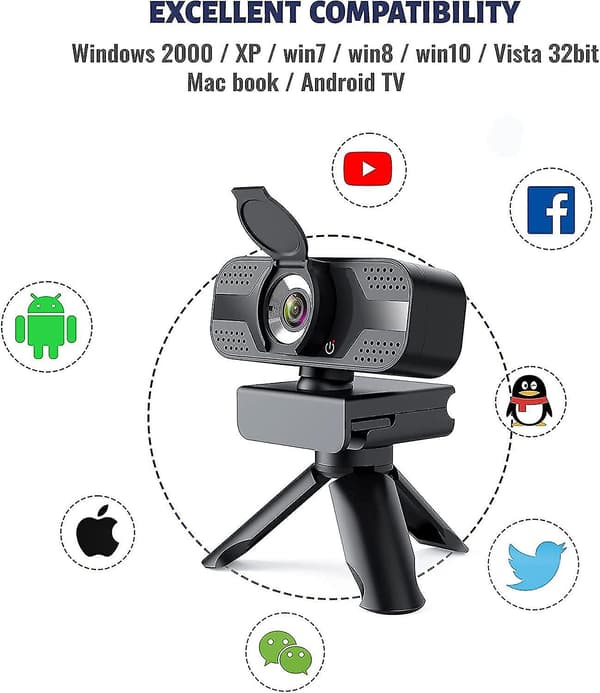 1080p Full HD webkamera, USB-webkamera med stativ, pc-webkamera til stationær og bærbar computer