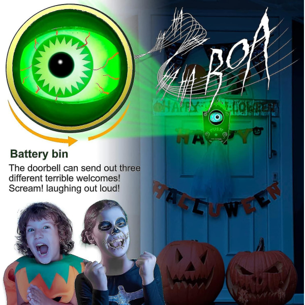 Halloween-dekorationer, Halloween-dørklokke Animeret øjeæble med uhyggelige lyde, Halloween-dekor