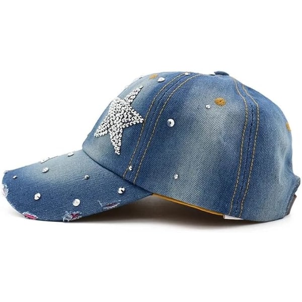 Damehatt Diamond Flower Denim Baseball Cap Sommer Cowboy Hat Cowboy Hat Baseball Cap (Farge: B, Størrelse: Justerbar)