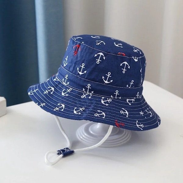 Vauvan pojat tytöt sarjakuva kalastajan hattu kesä ulkoilu UV-suoja ämpäri hattu anchor navy 52cm