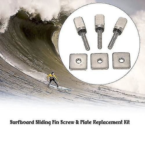 3 Surfboard Longboard Sliding Fin Screw & Fin Plate Udskiftningssæt til Stand Up Paddle Body Board - Plemdea