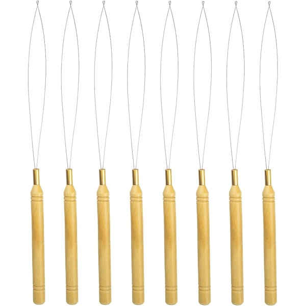8 stykker hårforlængelsesløjfe nål træ hårforlængelse Trækkroge Værktøj til mikroringe Nano perler Stylingtilbehør