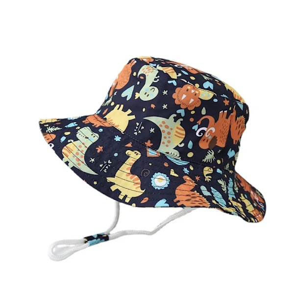 Flickor UV Bomull Panama Solhattar Barn Cartoon Bucket Hat Toddler Fiskare Cap Ny 07 Blue shark 52cm