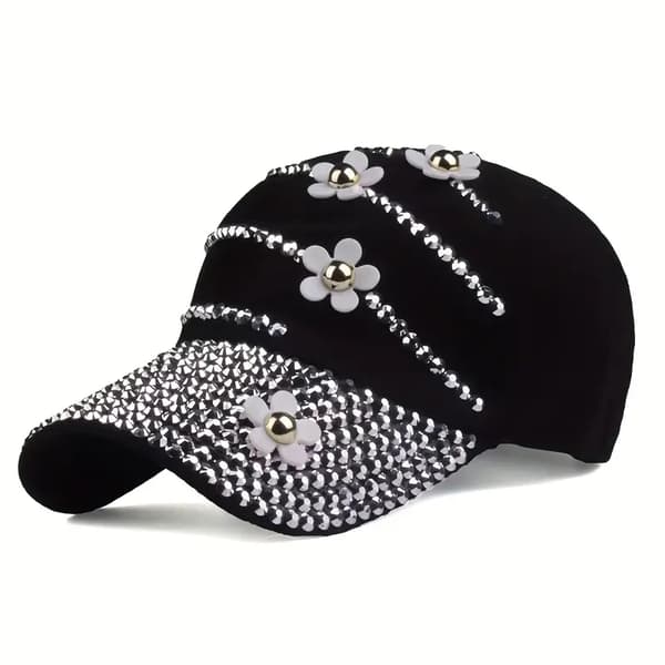 Kvindernes Rhinestone Blomster Patch Letvægts Justerbar Baseball Cap