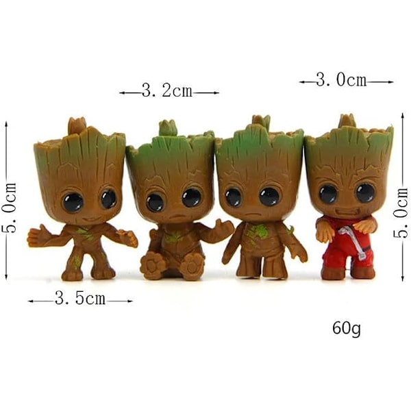 4 kpl/setti Miniatyyri Keijupuutarhan Istuva Groot Hahmo PVC-Patsas Groot Lapsille Koti Auton Koristelahja