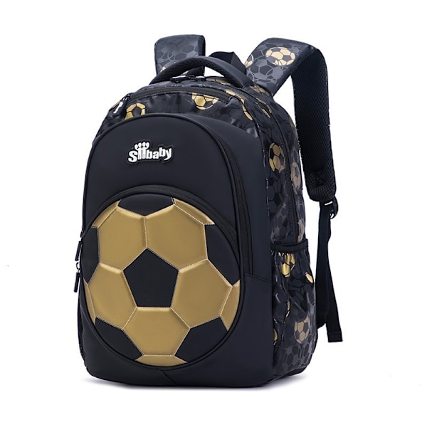 Skolesekk for elever i 1.-3. klasse Fotball Ryggsekk Stor kapasitet Vanntett og lett Ryggsekk for barn Nytt lager black gold