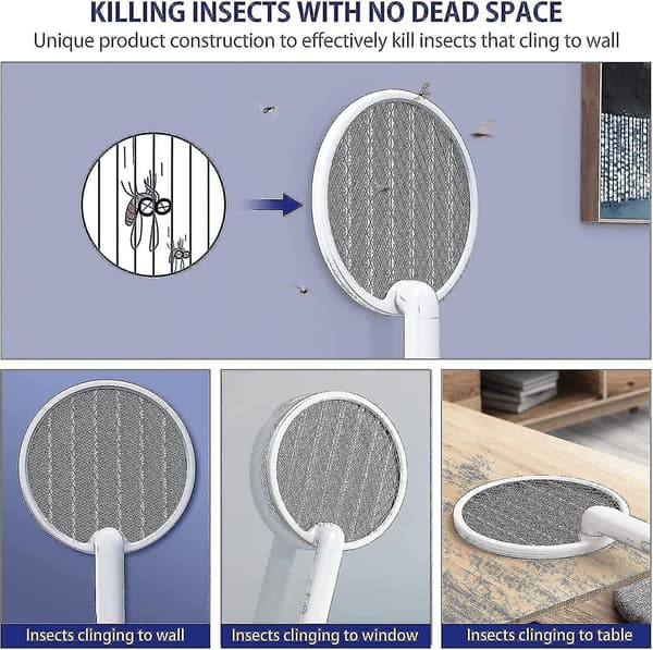Bug Zapper Racket, Elektrisk Fluesmasher Med Krog Og LED-Lys