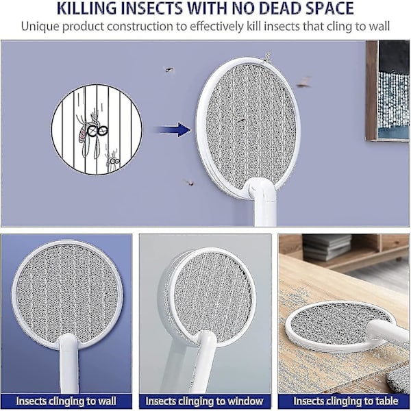 Bug Zapper Racket, Elektrisk Flugsmällare Med Haken Och LED-Ljus
