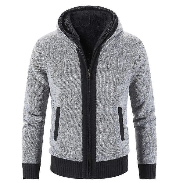 Herr tjock huvtröja vinterkofta, en fleecefodrad stickad tröja Light  Grey S