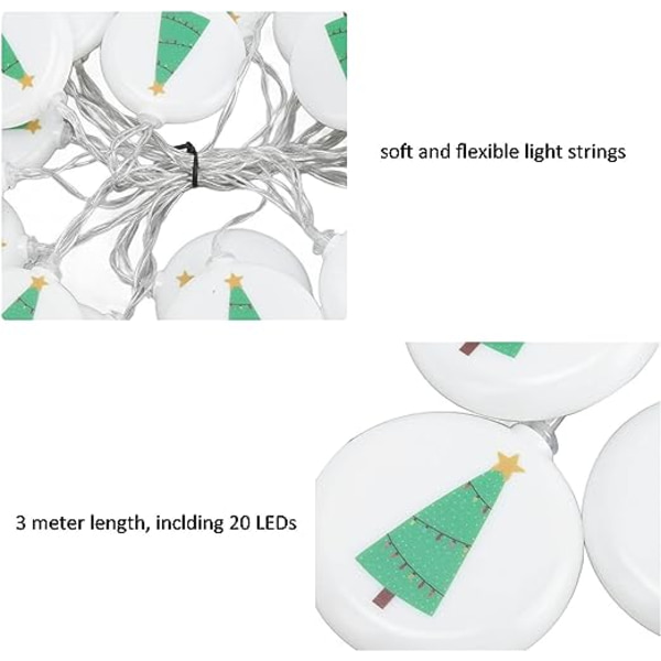 Julepynt Lysstreng, 3 Meter 20LEDs Natlys Varmt Lys Indendørs Udendørs Belysning Lampe til Bryllup Hjem Fødselsdag Have Havefest Jul