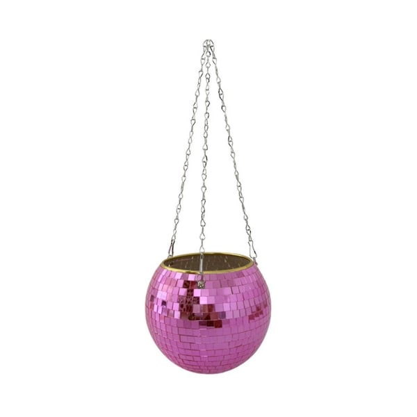 Spegel Disco Ball Hängande planteringskorg Lysande blomkruka Fönsterväxthållare (storlek, färg: rosa-15cm
