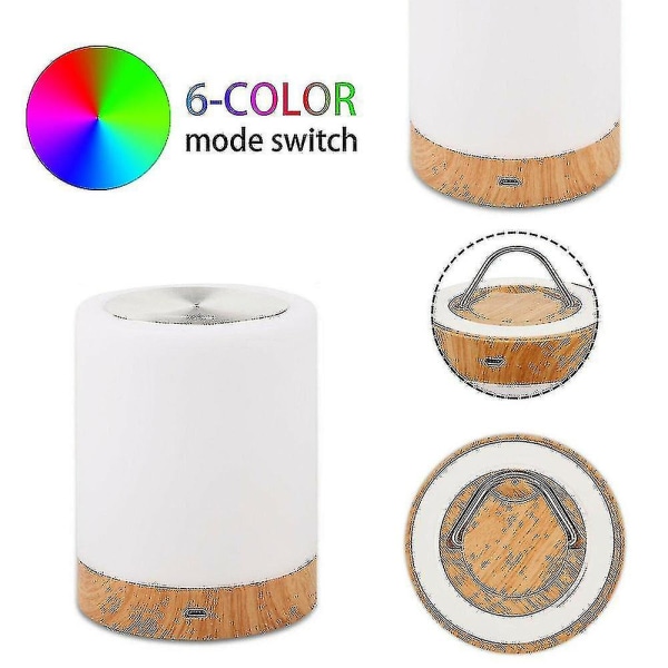 6 Färg LED Nattlampa Sängbord Touch Dimbar Lampa USB Uppladdningsbar