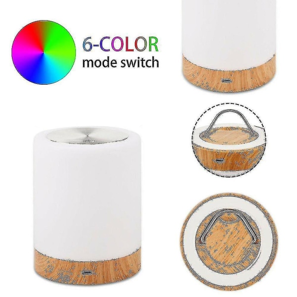 6-färgad LED-nattlampa Sängbord Touch Dimbar Lampa USB Uppladdningsbar