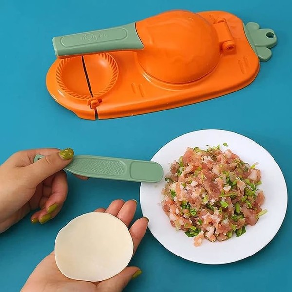 2-i-1 Dumplingtillverkare, DIY Dumplingtillverkare Form Dumplingomslagstillverkare, Kreativ Dumplingtillverkningsverktyg (Rosa)