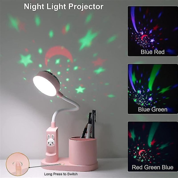 Skrivebordslampe for barn, nattlampe med pennholder, automatisk fargeskiftende bordlampe, dimbar LED-leselampe
