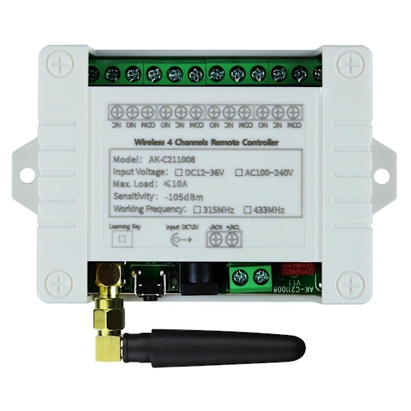 DC 12V 24V 36V 10A 433MHz 4-kanals trådlös relä RF fjärrkontrollbrytare mottagare+4CH sändare