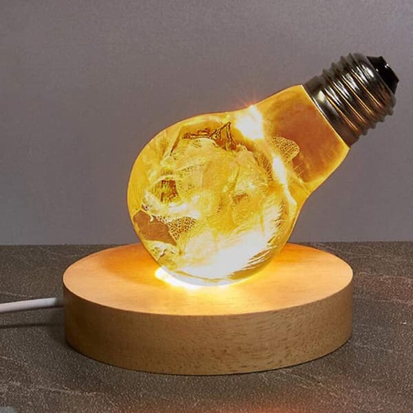 Solid træ lampefod stand, roterende display stand, genopladeligt tilbehør, LED-lys