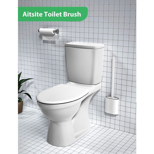 Toiletbørste, badeværelsessilikone toiletbørster med skridsikkert langt plastikhåndtag og fleksible børster, toiletbørste med holder og bund til anti-dryp