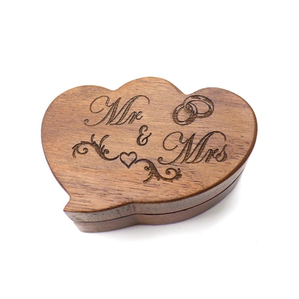 Wood Double Ring Box graveret Mr & Mrs Wooden Ring Holder Ceremoni Ring Bærer