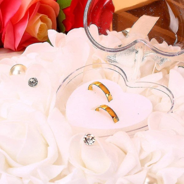 Bryllupsringpude, romantisk blonderose Bryllupshjerte Ringpude med bånd Pearlwanan