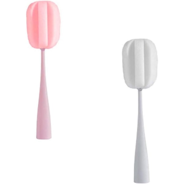 2 stycken Långt handtag svamprengöringsborste Flaska glaskopp Tvätt köksrengöringsverktyg, grå + rosa