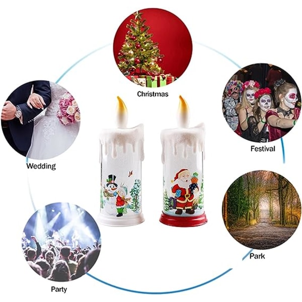 Flammeløse stearinlys, julelys varme hvite flammeløse stearinlys med snømann julenissen mønster Batteridrevet julenattlys for fest Chri