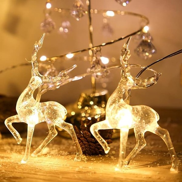 Julelys Reinsdyrstrenglys, 10 fot 20 LED elgstrenglys Batteridrevet innendørs og utendørs julepynt, helligdagslys for