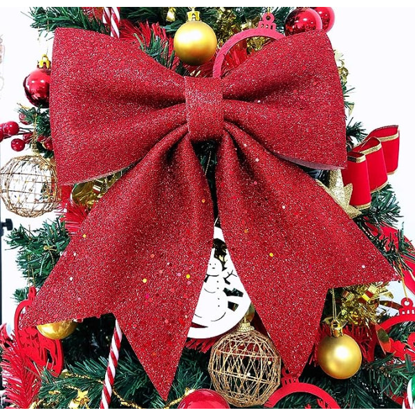 Large Red Glitter Ribbon Bow Tie Christmas Tree Party Decorations Xmas Decor Wreath Ornaments