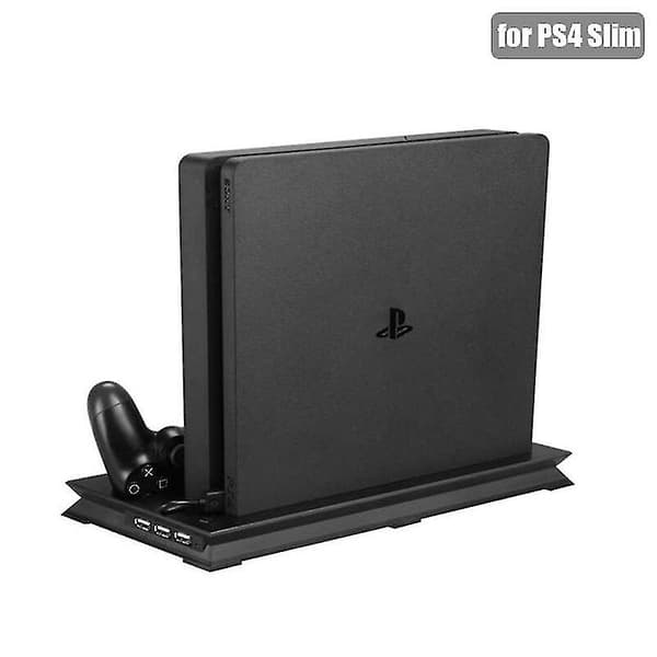 PS4 Slim Vertikal Stativ med Trådløs Controller Opladningsdock + Køleblæser